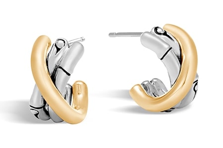 A pair of bamboo-inspired earrings from John Hardy feature sterling silver
